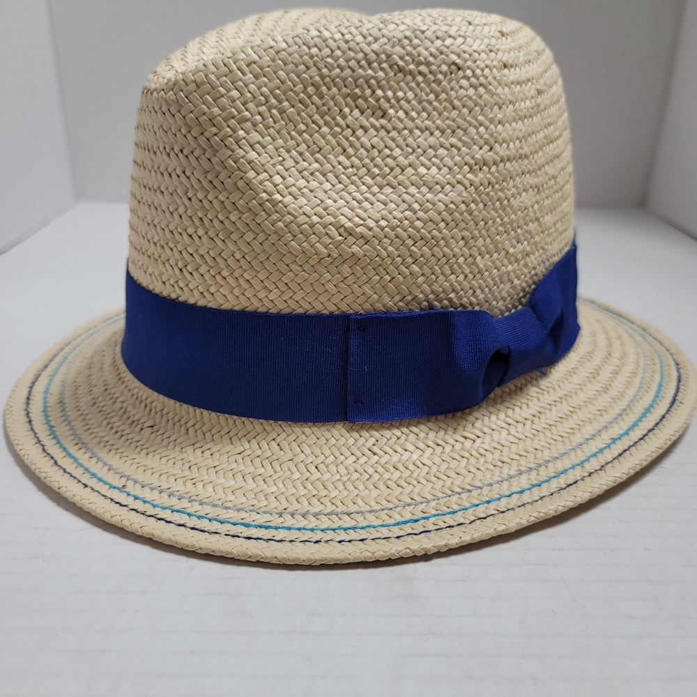 Vineyard Vines Straw Fedora Blue Bow/Trim